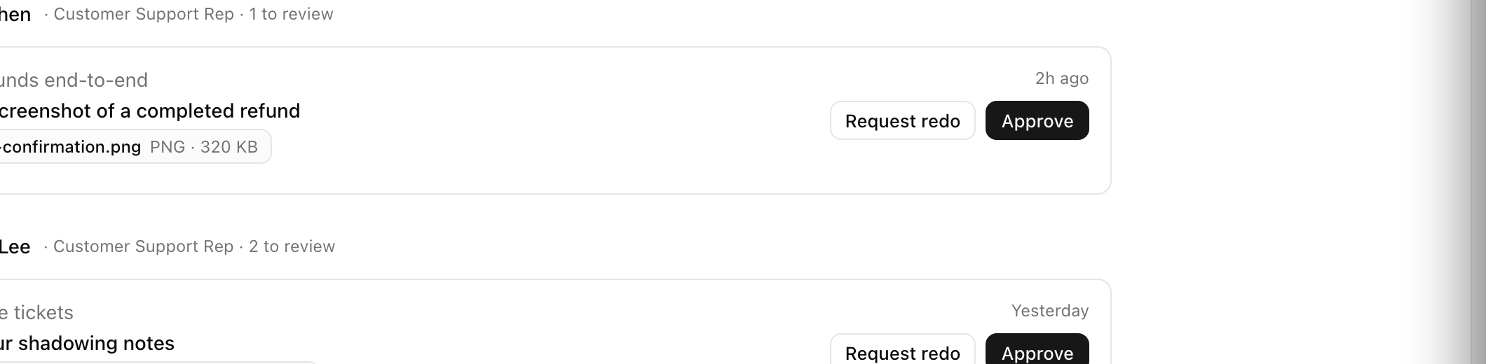 Approve a hire’s proof, or ask for a redo